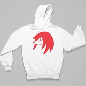 NEW Knuckles Echidna Face Head Sonic Fleece Pullover Hoodie WHITE